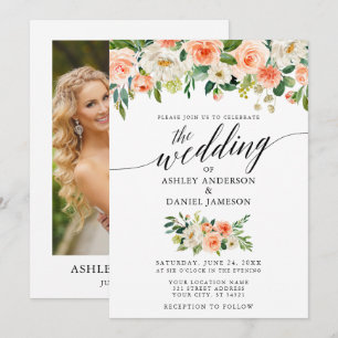 Invitación Boda de fotografía floral de caligrafía coral
