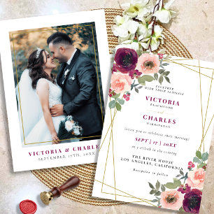 Invitación Boda de fotografía floral de color acuático de Rub