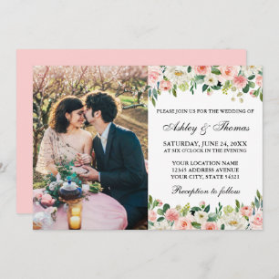 Invitación Boda de fotografía floral de color blanco rosado