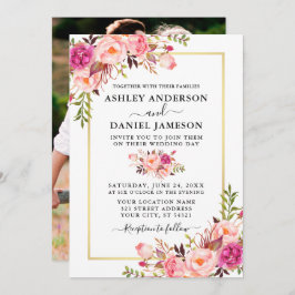 Invitación Boda de fotografía floral de color de agua rosa ro