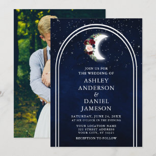 Invitación Boda de fotografía floral de las estrellas celeste