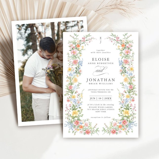 Invitación Boda de fotografía floral de primavera bucal suave (Soft Pastel Ornate Spring Floral Photo Wedding Invitation)