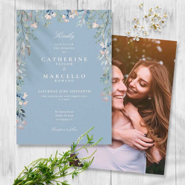 Invitación Boda de fotografía floral Dusty Blue Wildflowers (Subido por el creador)