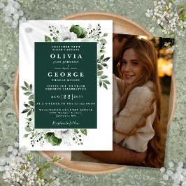 Invitación Boda de fotografía floral elegante de color verde 