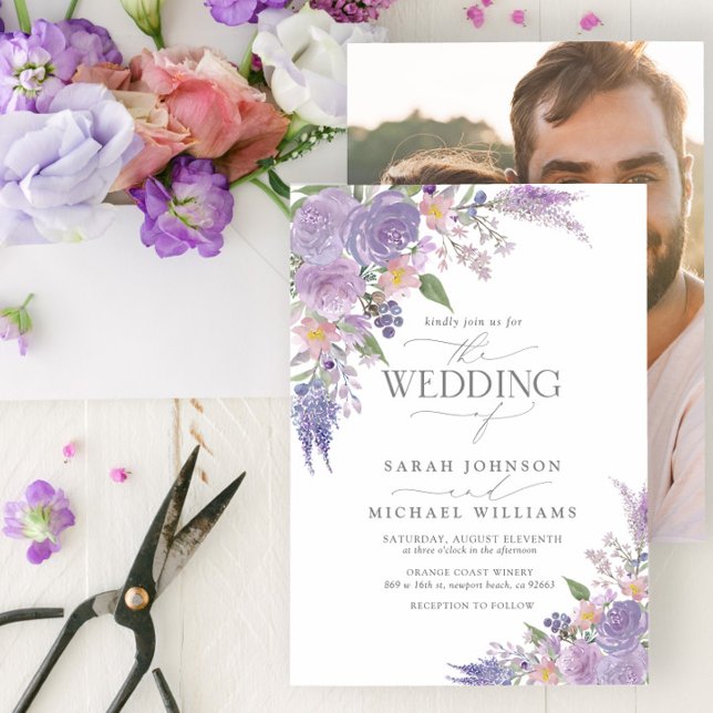 Invitación Boda de fotografía floral Lilac Lavender Mauve (Subido por el creador)
