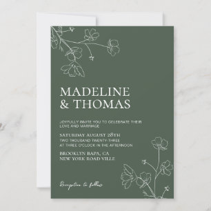 Invitación Boda de fotografía floral oscura verde moderno
