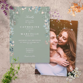 Invitación Boda de fotografía floral Sage Green Wildflowers