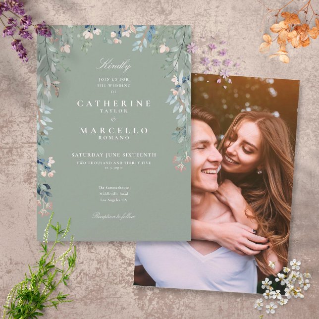 Invitación Boda de fotografía floral Sage Green Wildflowers (Subido por el creador)