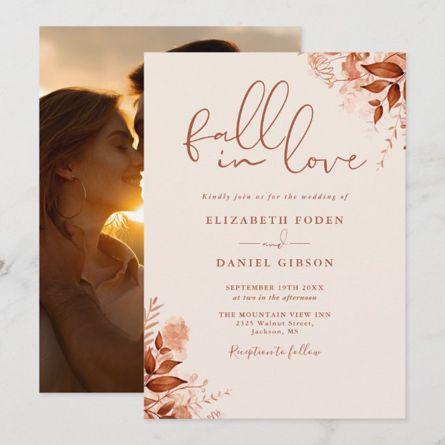 Invitación Boda de fotografía floral y rusa en el amor (Anverso / Reverso)