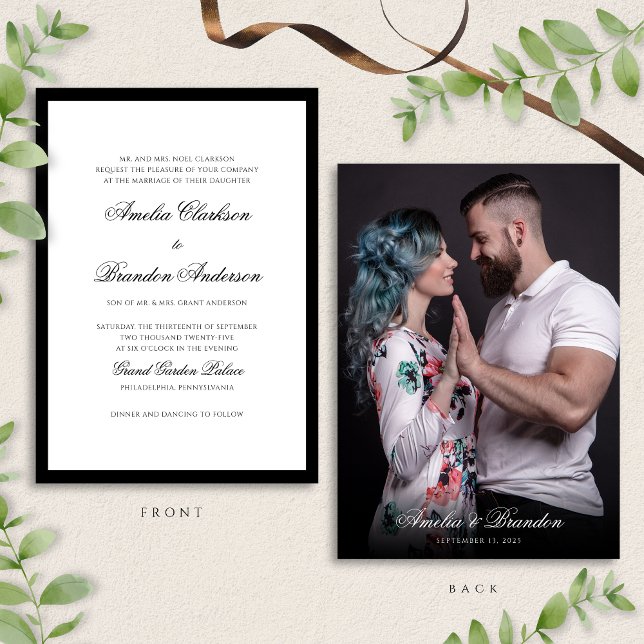 Invitación Boda de fotografía formal clásica en blanco y negr (Subido por el creador)
