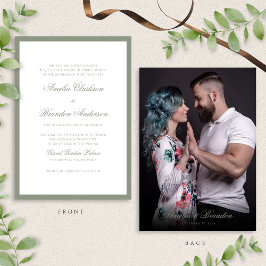 Invitación Boda de fotografía formal clásica Sage Green y Scr