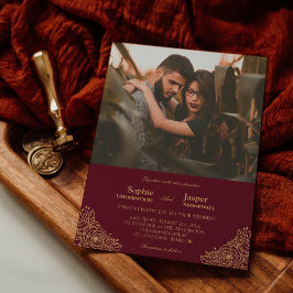 Invitación Boda de fotografía formal con flores de oro de Bor