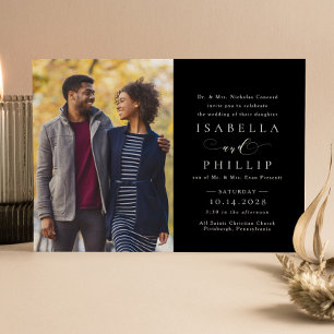 Invitación Boda de fotografía formal elegante en blanco y neg