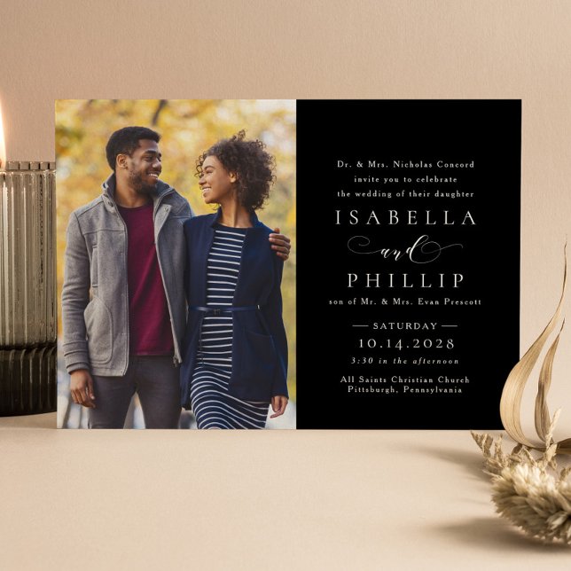Invitación Boda de fotografía formal elegante en blanco y neg (Subido por el creador)