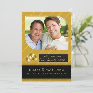 Invitación Boda de fotografía Gay and Lesbian Gold Pinstripe