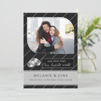 Invitación Boda de fotografía Gay y Lesbian Black Pinstripe