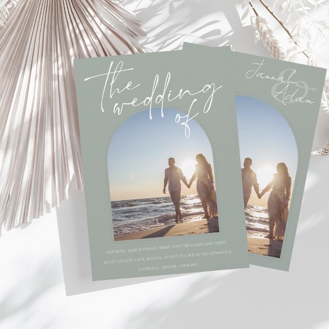 Invitación Boda de fotografía inicial del Modern Sage Green A (Subido por el creador)