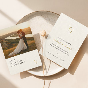 Invitación Boda de fotografía Minimalista moderna de oro