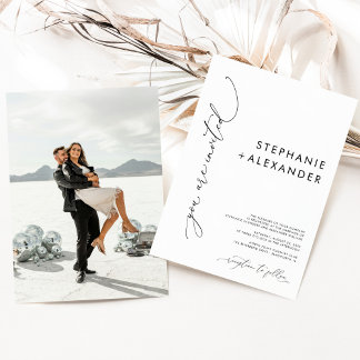 Invitación Boda de fotografía Minimalista moderna en blanco y