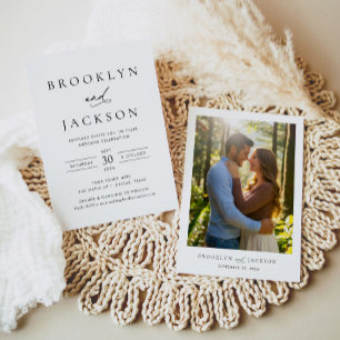 Invitación Boda de fotografía Minimalista moderna en blanco y