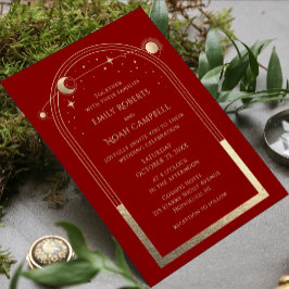 Invitación Boda de fotografía místico y celeste de oro rojo o