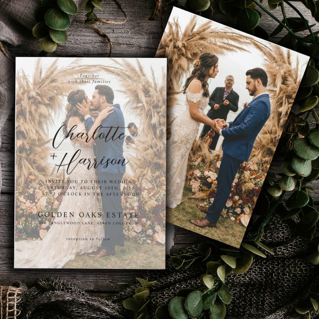 Invitación Boda de fotografía moderna de Boho en blanco y neg (Subido por el creador)