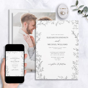 Invitación Boda de fotografía moderna de hoja mínima en blanc