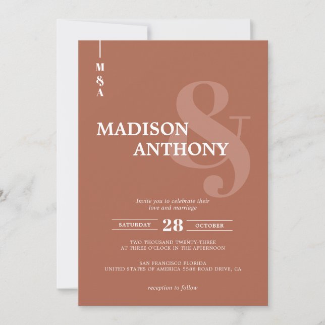 Invitación Boda de fotografía moderna de Terracota Ampersand  (Anverso)
