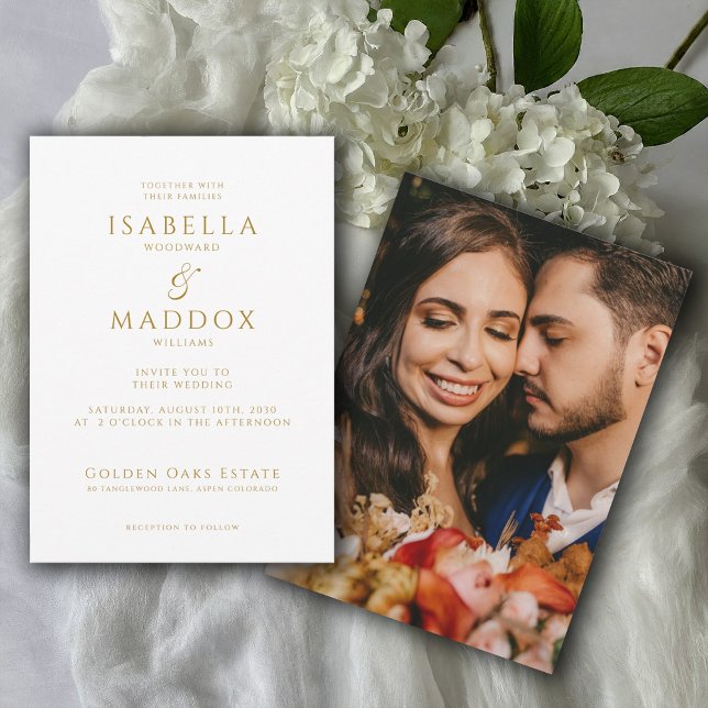 Invitación Boda de fotografía moderna de tipografía de oro (Subido por el creador)