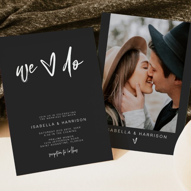 Invitación BODA de fotografía moderna y negra de PRIYA (Subido por el creador)
