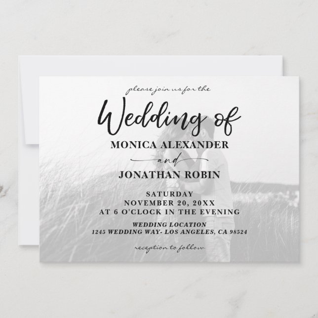 Invitación Boda de fotografía moderno en blanco y negro - Hor (Anverso)