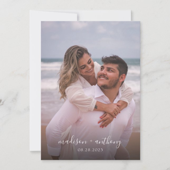 Invitación Boda de fotografía moderno y sencillo con guión az (Anverso)