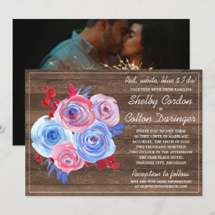 Invitación Boda de fotografía patriótico Floral 4 de julio