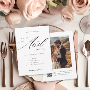 Invitación Boda de fotografía QR con guión elegante y moderno