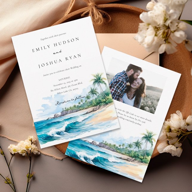 Invitación Boda de fotografía QR Tropical Beach (Subido por el creador)