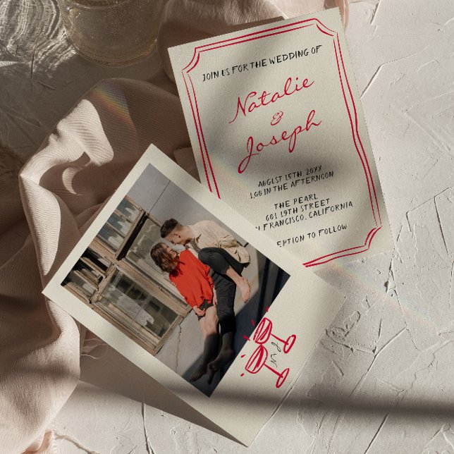 Invitación Boda de fotografía retro caprichosa a mano (Subido por el creador)