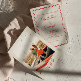Invitación Boda de fotografía retro colorida y manuscrita