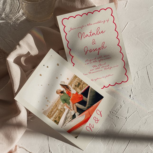 Invitación Boda de fotografía retro colorida y manuscrita (Subido por el creador)