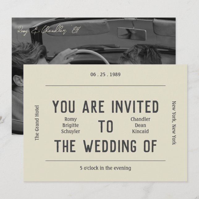 Invitación Boda de fotografía retro negro y blanco moderno (Anverso / Reverso)