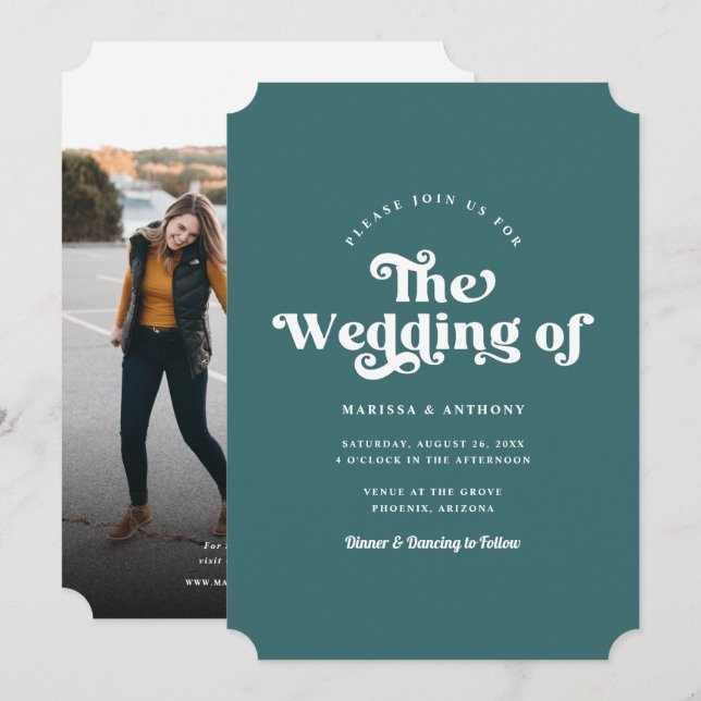 Invitación Boda de fotografía retro simple de color Personali (Anverso / Reverso)