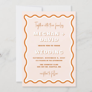 Invitación Boda de fotografía retro Squiggle Wavy Terracotta