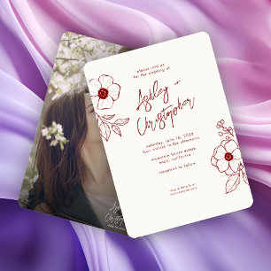 Invitación Boda de fotografía roja de goma de floral mínima