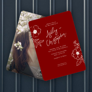 Invitación Boda de fotografía roja de goma de floral mínima