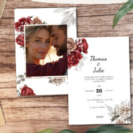 Invitación Boda de fotografía romántica borgoña y plateada fl
