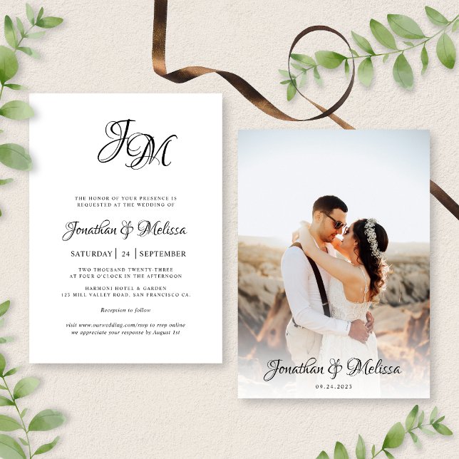 Invitación Boda de fotografía romántico elegante con guión de (Subido por el creador)
