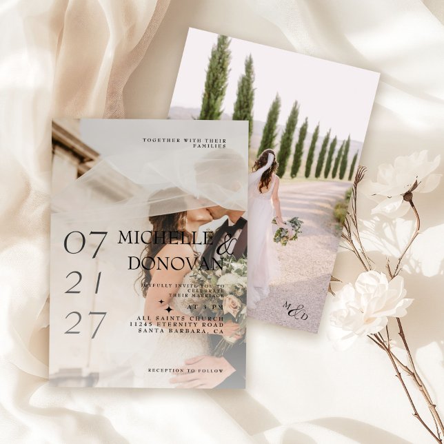 Invitación Boda de fotografía romántico elegante y blanco sup (Subido por el creador)