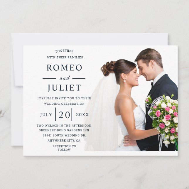 Invitación Boda de fotografía romántico elegante y económico (Anverso)