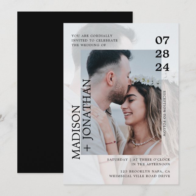 Invitación Boda de fotografía romántico moderno y elegante (Anverso / Reverso)