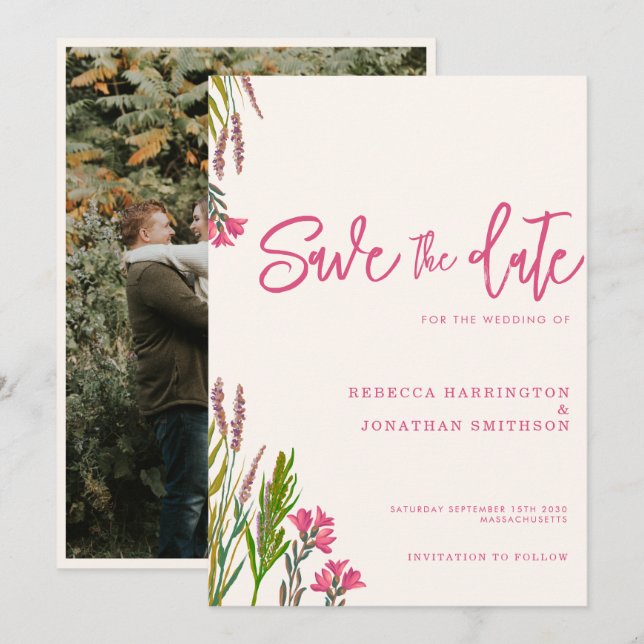 Invitación Boda De Fotografía Rosa De Flor Silvestre Salva La (Anverso / Reverso)
