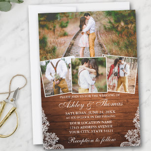 Invitación Boda de fotografía Rustic Wood Lace 4